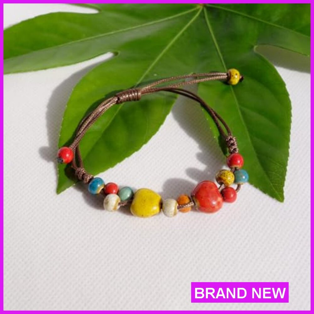 Adjustable Boho Ceramic Bead Bracelet Strand Brai… - image 6